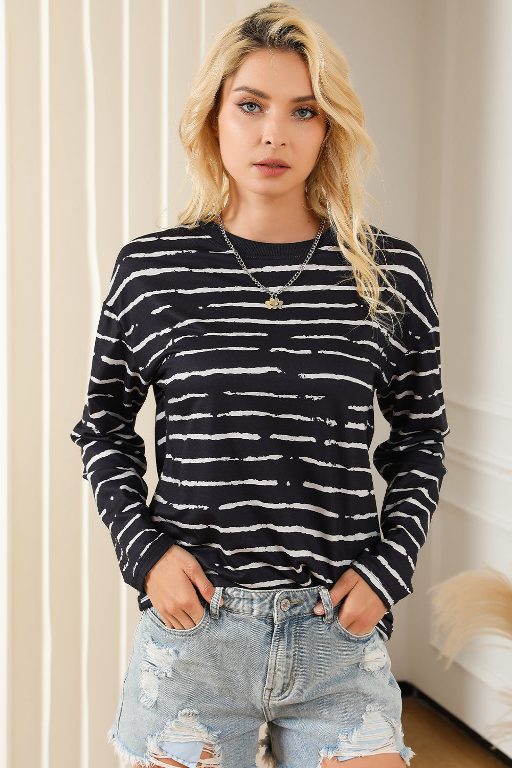 Retro Striped Casual Long Sleeve Top