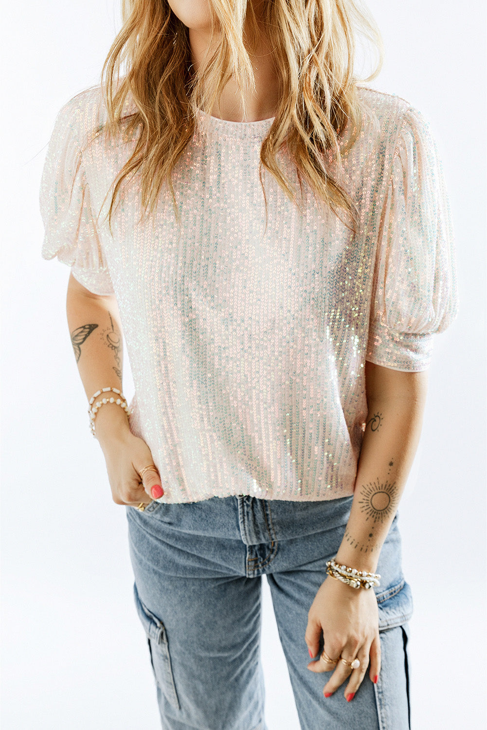 Sequin Puff Sleeve Top