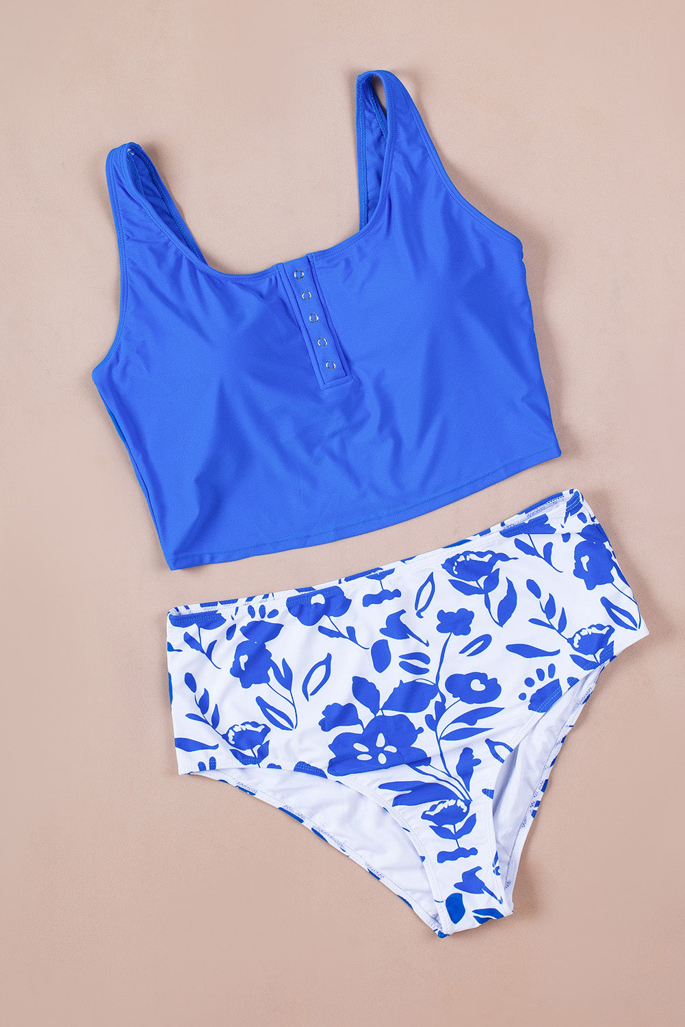 Square Neck Sleeveless Fashion Print Tankini Set