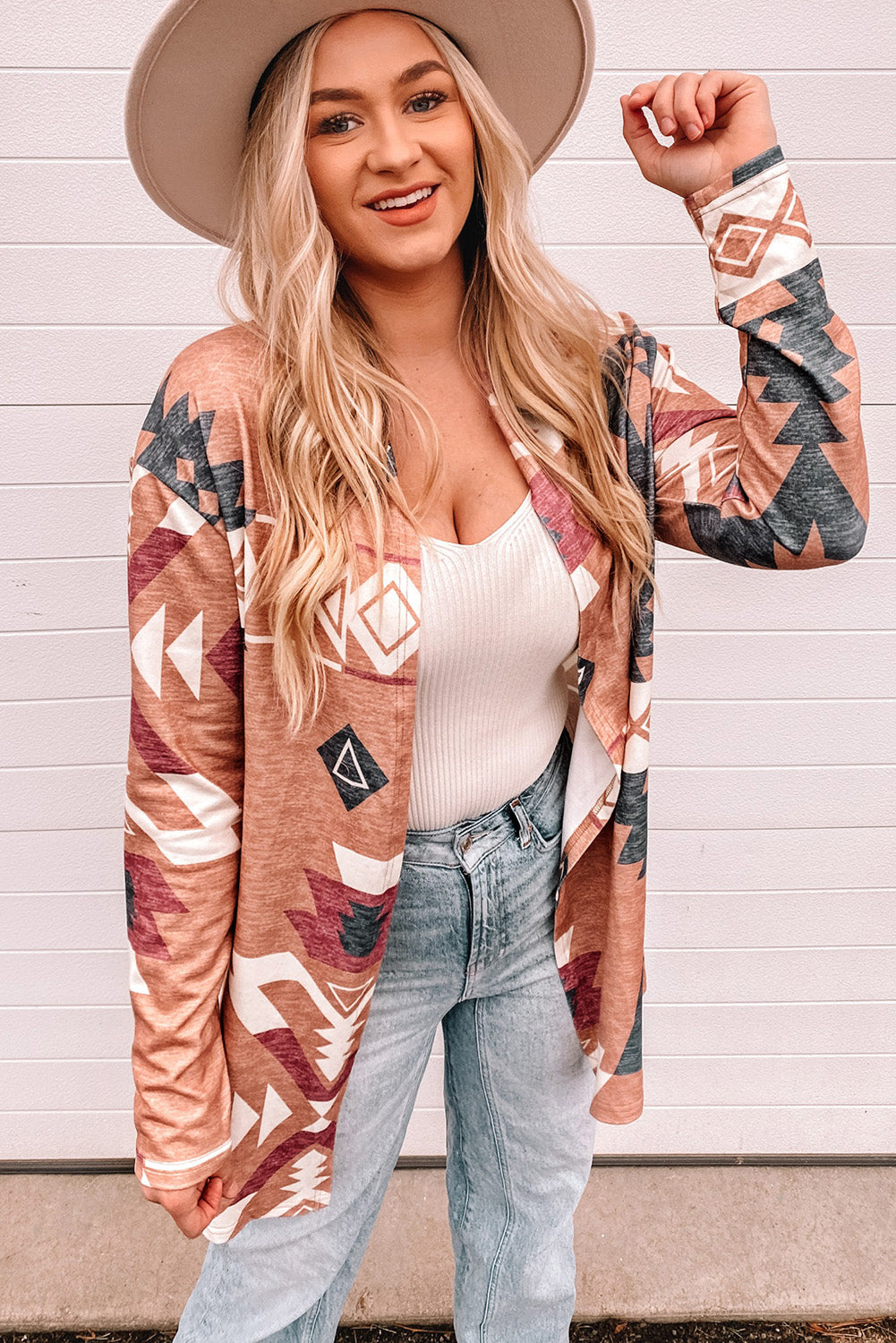 Western Aztec Print Open Front Cardigan