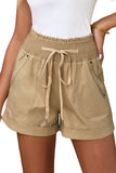 Drawstring Shirred High Waist Casual Shorts