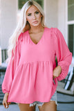 Frilled V Neck Puff Sleeve Babydoll Blouse