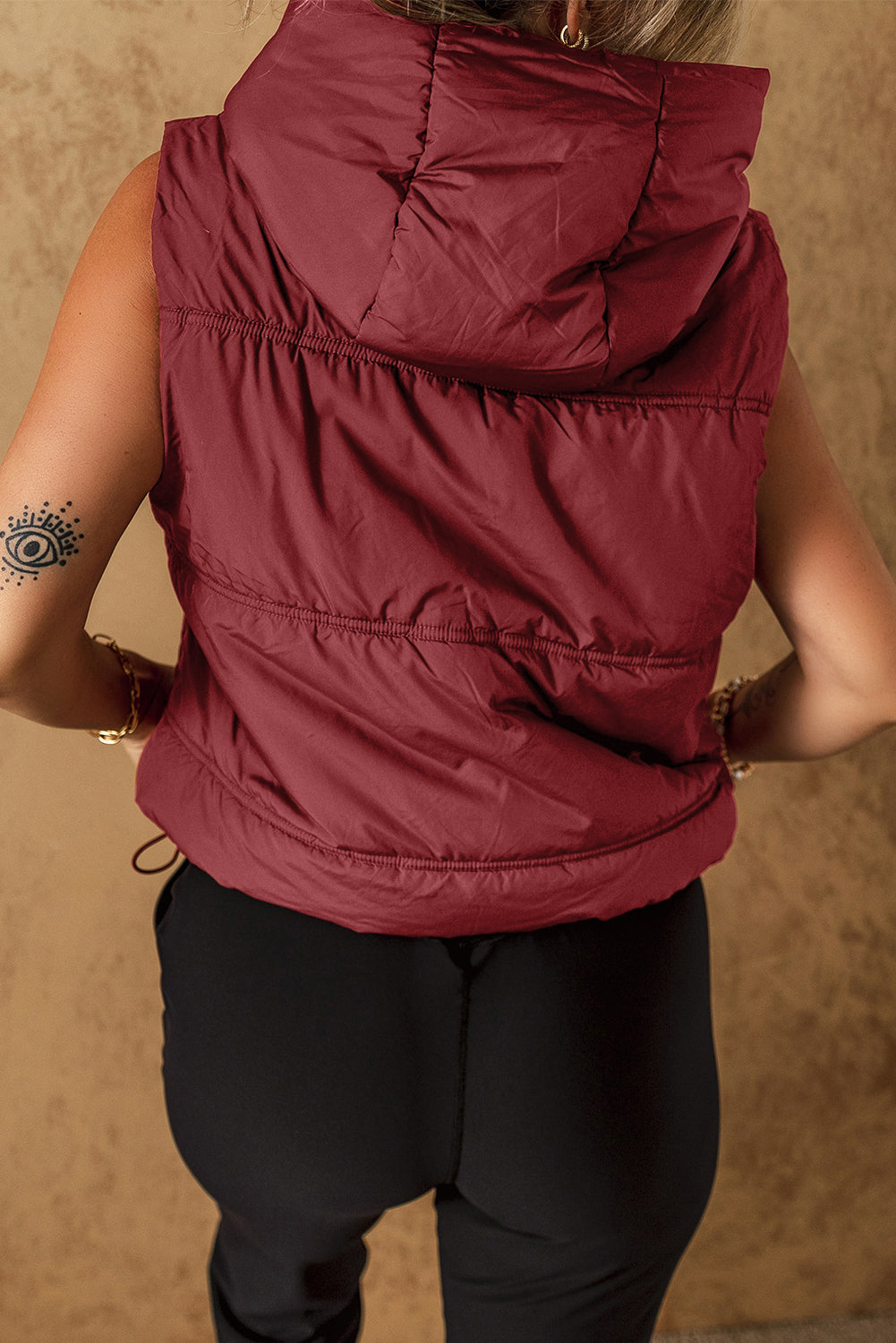 Clay Zip-up Side Pockets Hooded Puffer Vest