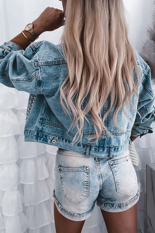 Rivet Studded Pocketed Denim Jacket