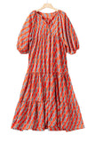 Ethnic Geometry Print Bubble Sleeve Maxi Dress