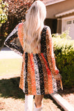 Floral Striped Color Block Long Sleeve Babydoll Dress