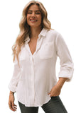 White Solid Color Textured Long Sleeve Shirt