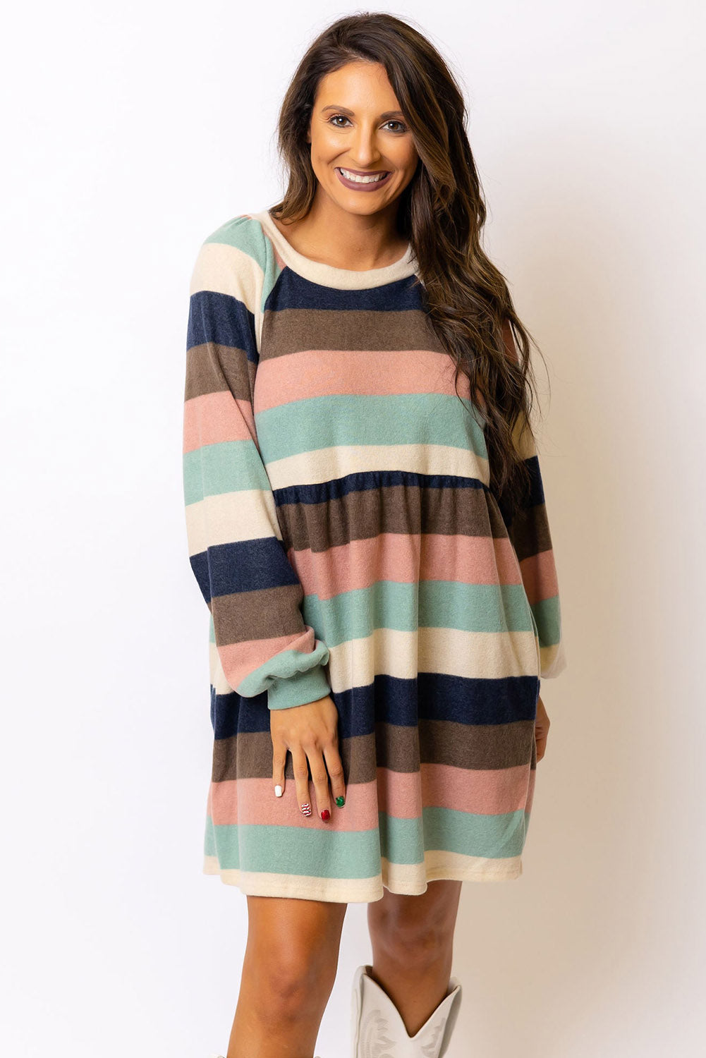 Striped Color Block Long Sleeve Mini Dress