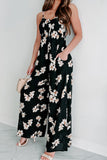 Tie Decor V Neck Floral Wide Leg Jumpsuit