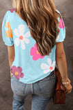 White Bowknot Print Bubble Sleeve Tee