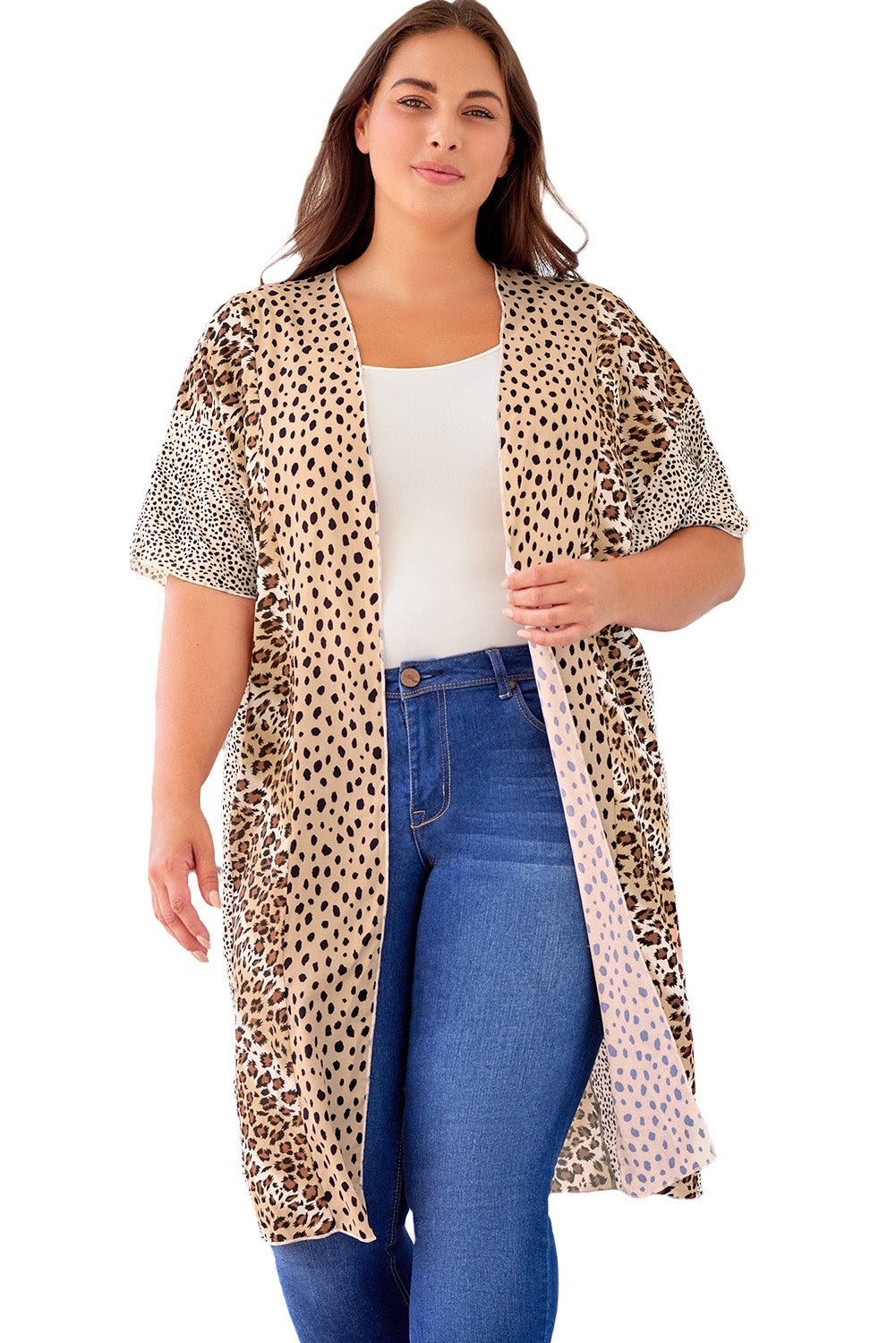 Plus Size Color Block Flowy Kimono