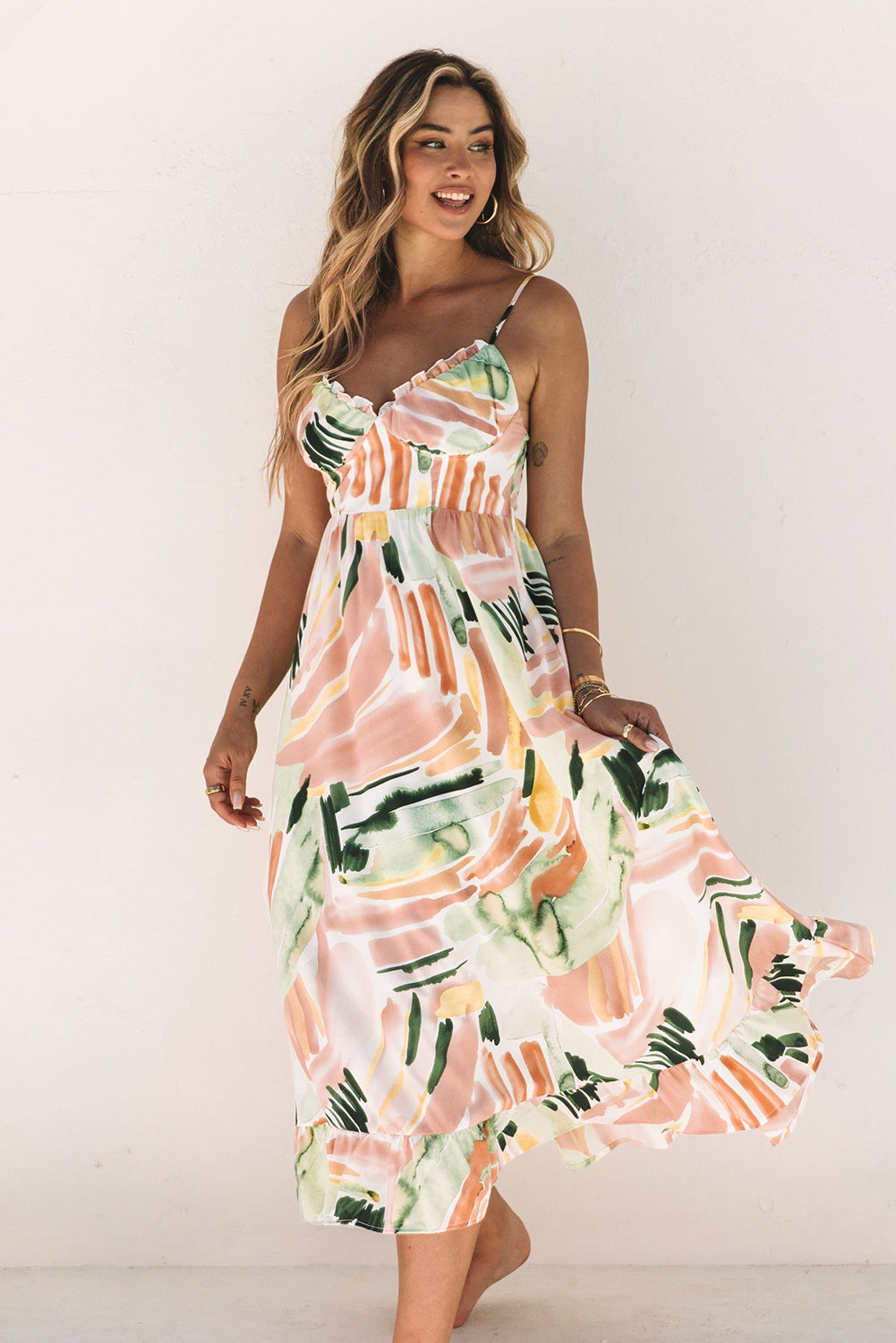 Spaghetti Straps Graffti Print Long Dress