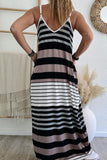 Multicolour Mixed Stripes Spaghetti Straps V Neck Maxi Dress