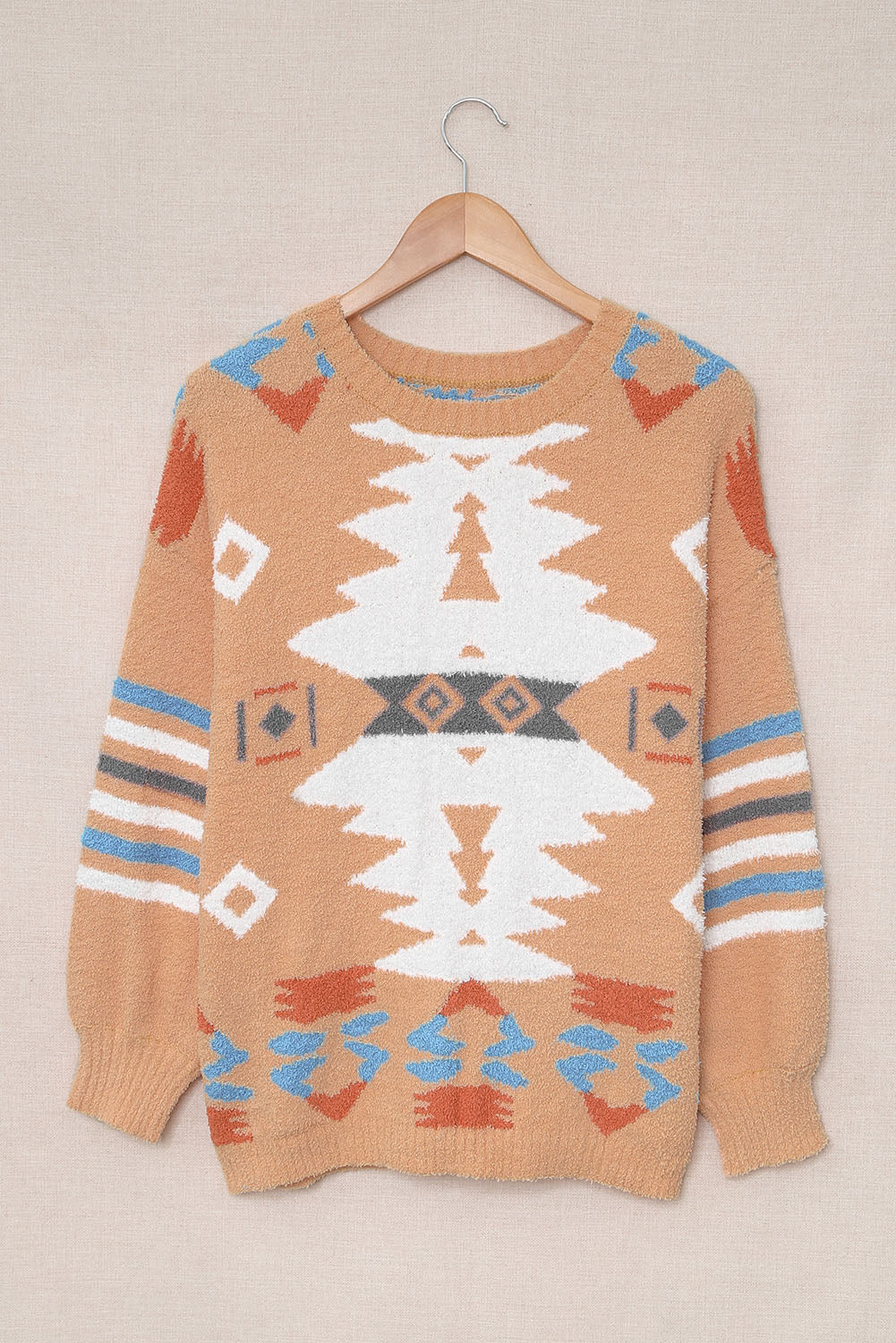 Aztec Print Long Sleeve Tunic Knitted Sweater