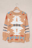 Aztec Print Long Sleeve Tunic Knitted Sweater