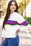 Green Colorful Striped Accent Long Sleeve T Shirt