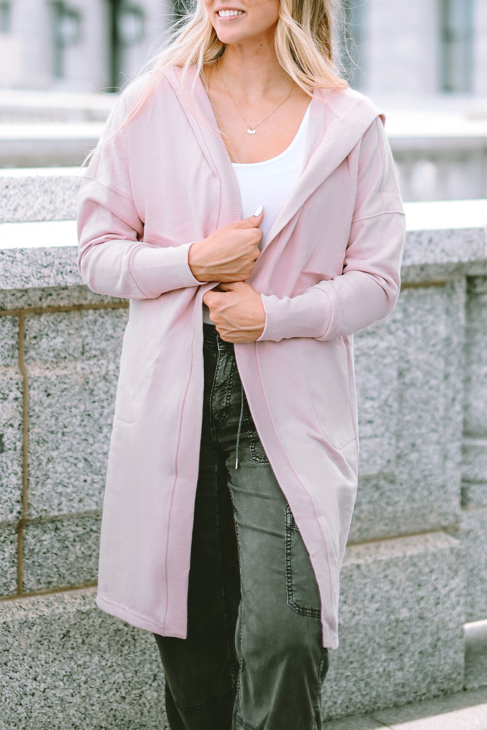 Thumb Holes Drop Shoulder Hoodie Cardigan