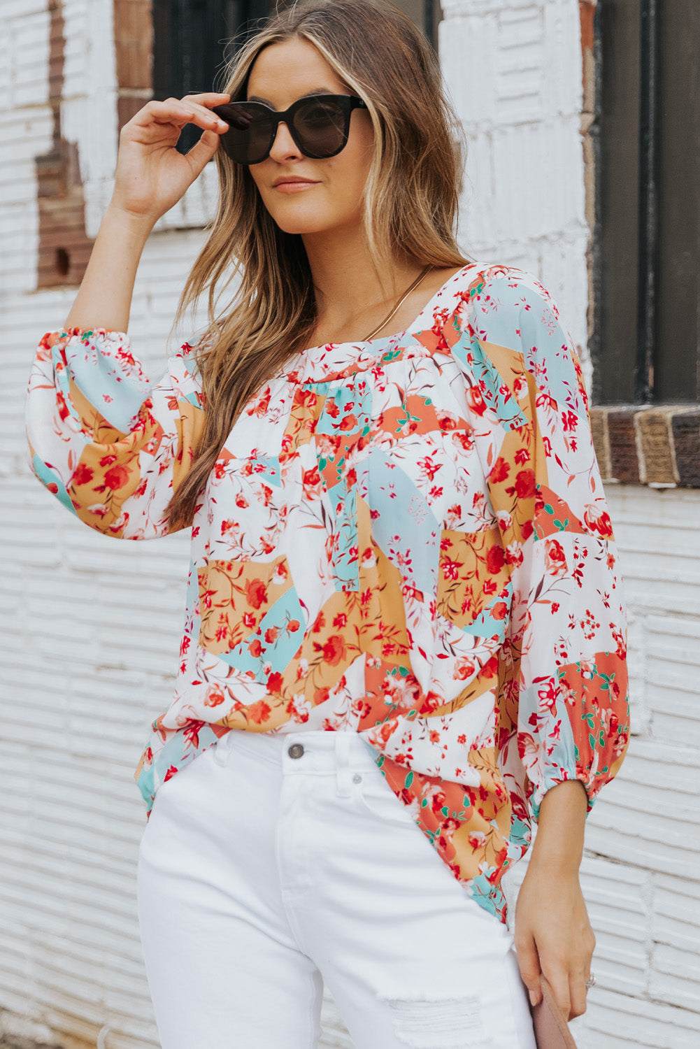 Blouse à imprimé floral à palettes multicolores 