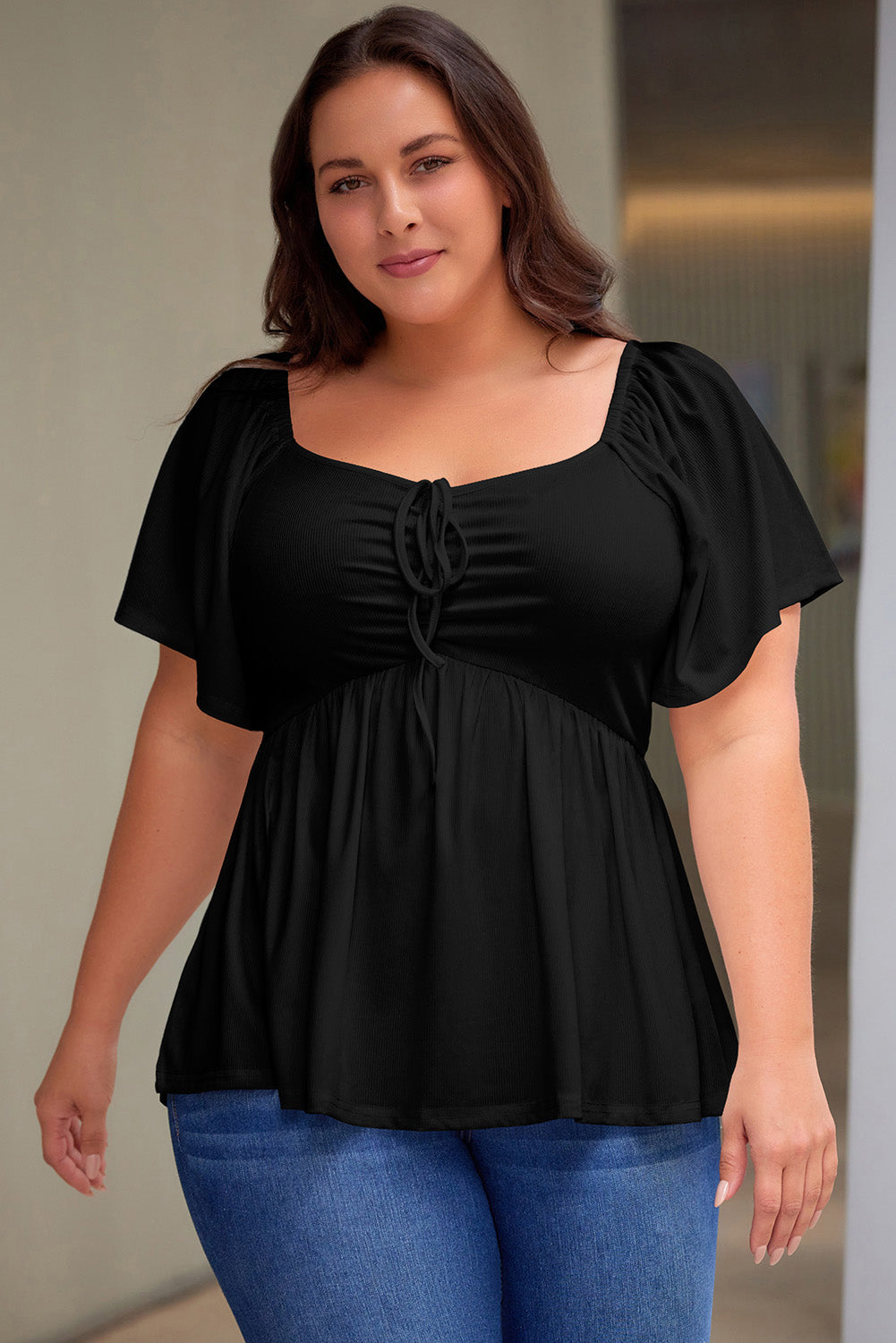 Plus Size Ruched Front Babydoll Top