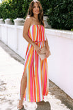 Overlay Strapless Maxi Dress with Slits