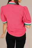 Carrot Colorful Trim V Neck Short Sleeve Blouse