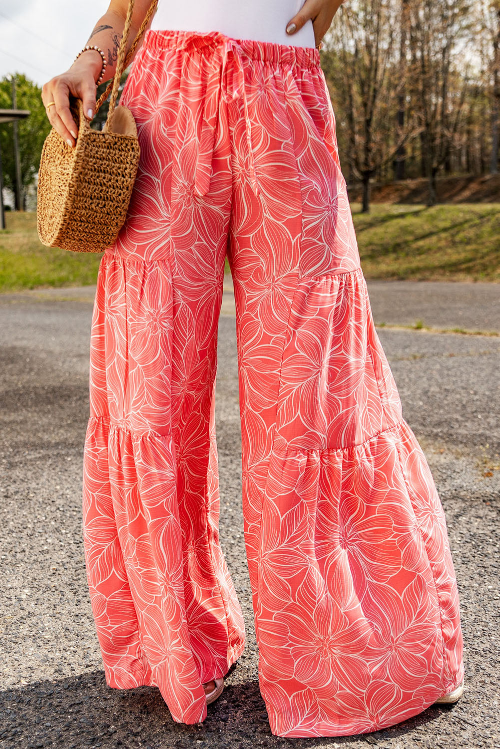 Bohemian Floral Print Wide Leg Pants