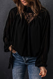 Lace Contrast Sheer Frilled Neck Blouse