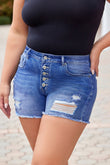 Quintuplicate Button Fly High Rise Plus Denim Shorts