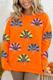 Orange Colorful Turkey Thanksgiving Graphic Sweatshirt