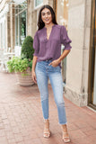 Solid Color Half Sleeve V Neck Blouse