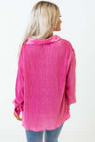 Pink V Neck Collared Button Pleated Shirt