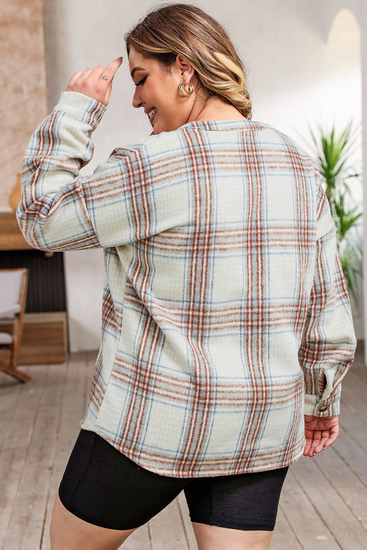 Plus Size Plaid Half-Zipper Sweatshirt with Chest Pocket