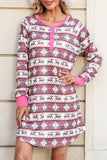 Christmas Pattern Henley Pajama Dress