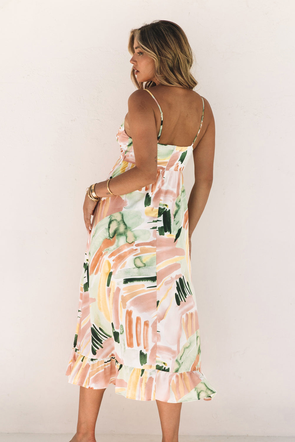 Spaghetti Straps Graffti Print Long Dress