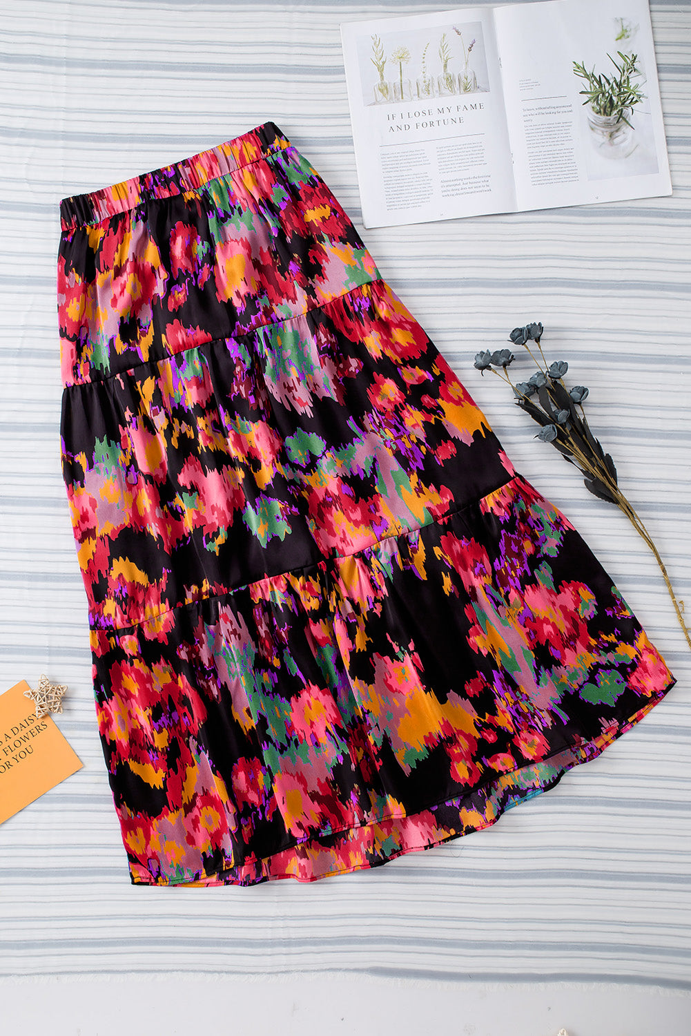 Abstract Floral Print High Waist Maxi Skirt