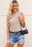 Ruffled Lace Patch Knit Tank Top