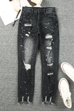 Jean skinny effet vieilli noir Ink Splash 