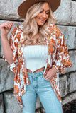 Draped Paisley Print Open Front Overlay Top with Ruffles