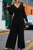 Cutout Back Belted V Neck Wide Leg Jumpsuit