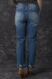 Jean boyfriend déchiré bleu vintage effet vieilli