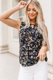 Cutout Decor Round Neck Floral Tank Top