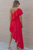 One Shoulder Ruffle High Low Maxi Dress