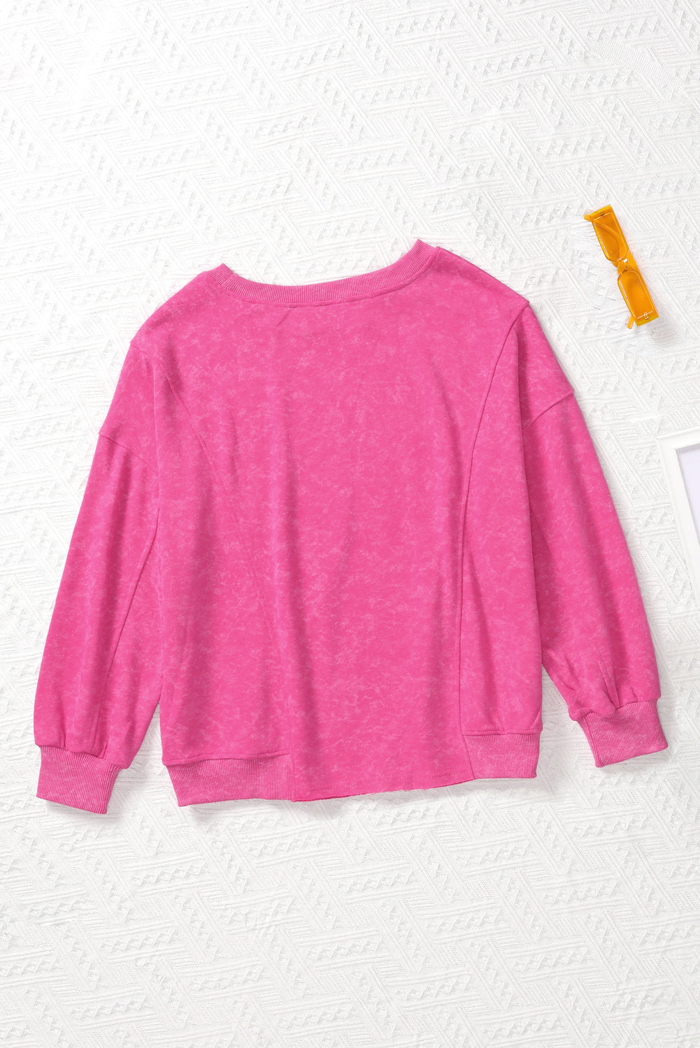 Rose Solid Splicing Loose Pullover Sweatshirt