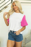 White Contrast Tweed Puff Sleeve Top