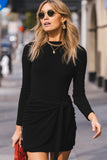 Knotted High Waist Long Sleeve Sheath Mini Dress