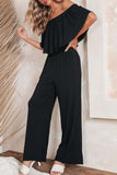 Solid Color Off Shoulder Wide Leg Jumpsuit