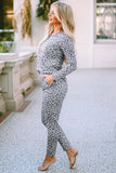 Animal Print V Neck Pullover and Pants Lounge Set