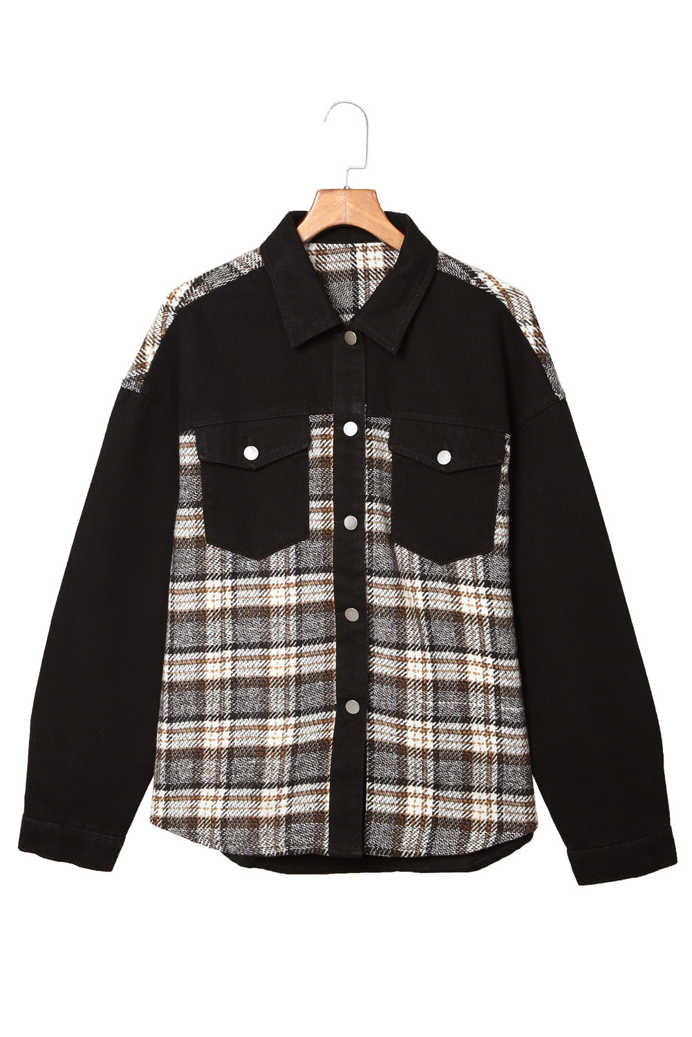 Plaid Patchwork Raw Hem Denim Jacket