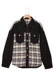 Plaid Patchwork Raw Hem Denim Jacket