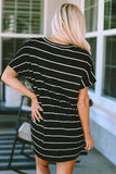 Striped Print Side Pockets Short Sleeve Tunic Top